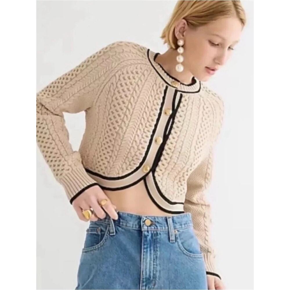 J Crew Cropped Cable Knit Y2K cotton Lady Jacket Size Medium A010557